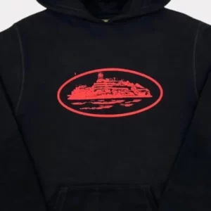 Black Corteiz Alcatraz Hoodie Red Logo